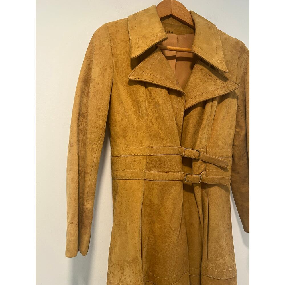 1970s RARE Vintage Leather Patchwork Trench Coat Removable Bottom Small JL - Picture 6 of 16